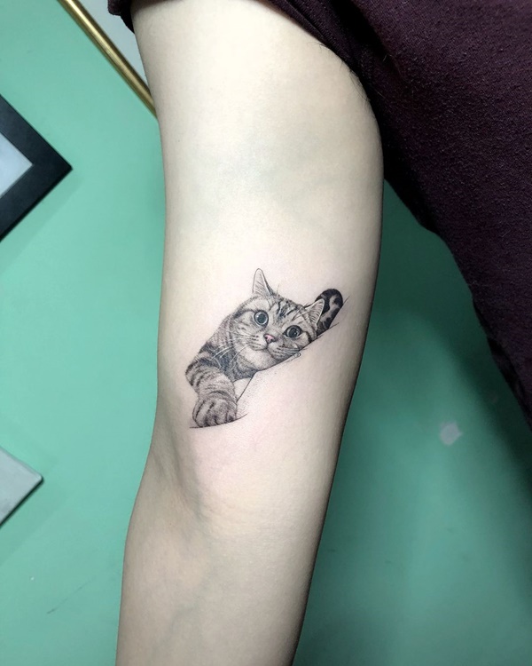 Black and white Cat Portrait Tattoo for Cat Lovers